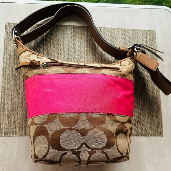 Coach Signature Rugby Duffle with Pink Stripe in Khaki - Picture 2 of 12
